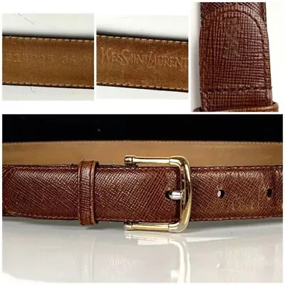 Vintage Yves Saint Laurent YSL Men's Brown Thin Leather Belt Size 36/90 • $69.06