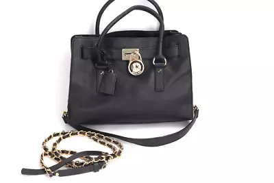 MICHAEL KORS Black Leather Tote Shoulder Bag  With Chain Waist Belt Set • $100