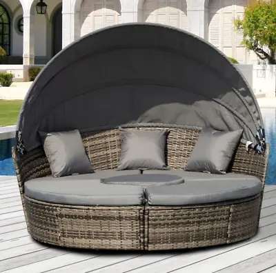 Large Rattan Sofa Set Garden Patio Furniture Wicker Round Table Day Bed Canopy • £389.90