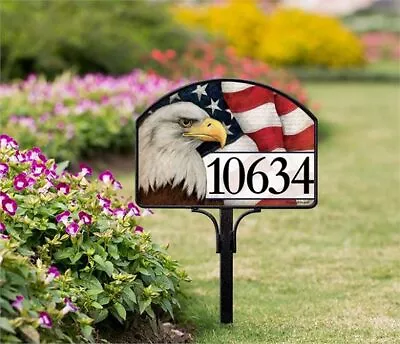 Yard Design Address Marker House Number Magnetic Sign USA FLAG EAGLE New 💗tw • $17