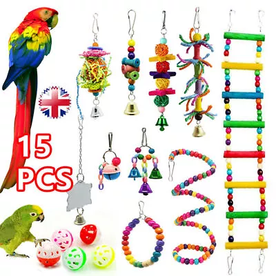 15PCS Parrot Toys Set Metal Rope Small Ladder Stand Budgie Cockatiel Cage Bird • £10.85