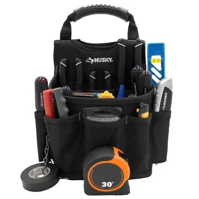 Husky Large Utility Tool Bag Pouch 13-Pocket Black Heavy-Duty W/ Extras • $34.76