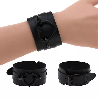 Heart Bracelet Leather Wristband Cuff Gothic Punk Armband Unisex Cosplay Jewe GF • £6.01