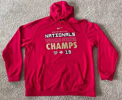 Washington Nationals 2019 World Series Champs Nike Red Hooded Sweatshirt Mens 2X • $30