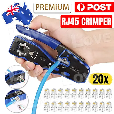 RJ45 Crimper Crimping Tool Cat5e 6 7 HD Pass Through Network Cable Connector • $20.95