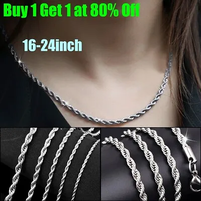 £0.99 • Buy Mens Stainless Steel Rope Chain  Silver Plated 16  -24   Women Chain Necklace UK