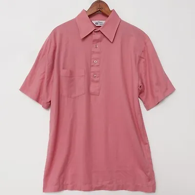 $39 • Buy Vintage 60s 70s Men’s Pink 4 Button Polo Shirt Short Sleeve Pocket Pink Medium