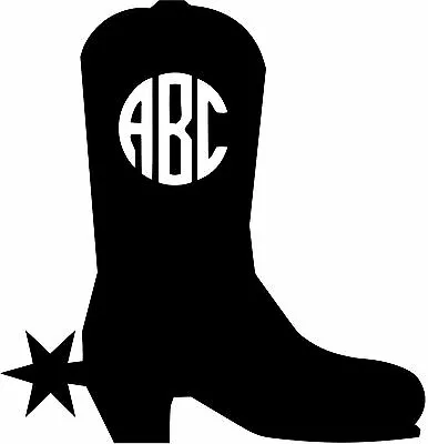 Custom Cowboy Boot Monogram Initials Vinyl Decal U Pick SIZE + COLOR • $6.99