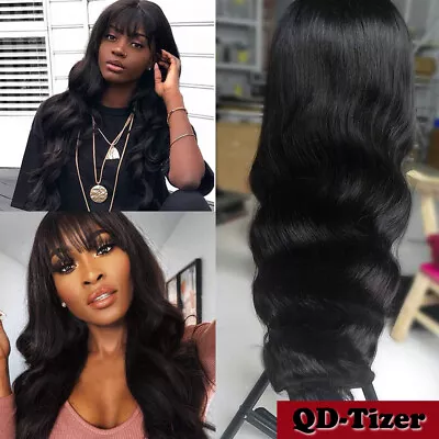 Women Cosplay Synthetic Hair Wigs Long Black Full Wig Natural Wavy Full Bangs • $16.01