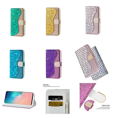 Bling PU Leather Flip Wallet Case Phone Cover For Samsung S9 S20 S23 S22 S21 S8 • $13.96