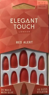 Elegant Touch 24 Stiletto Matte False Nails With Glue In Red Alert • £5.95