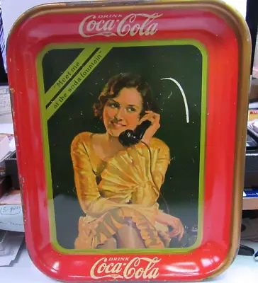 Vintage 1930 Coca Cola  Serving Tray Lady In Yellow Dress On Telephone* • $149.95