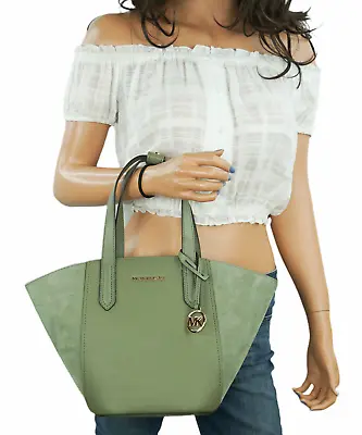 Michael Kors Portia Small Bucket Tote Bag Handbag Leather Army Green • $78.88