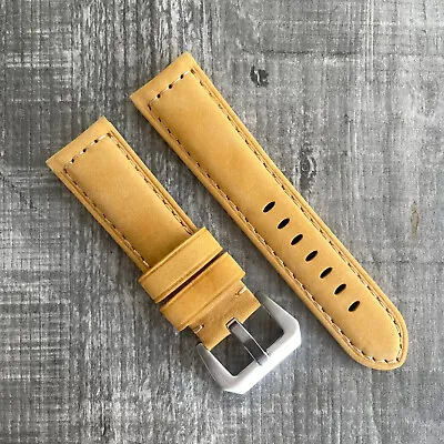 For OFFICINE PANERAI Luminor Marina PAM 24mm Tan Brown Leather Watch Strap Band • £38