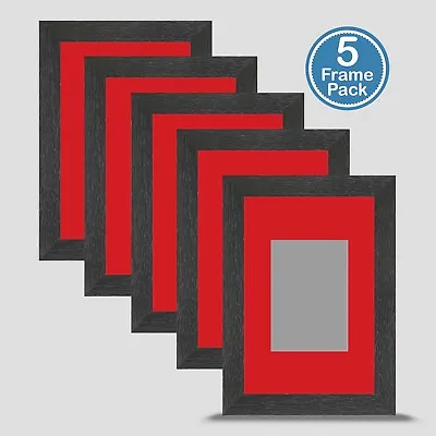 Grey Photo Frame 6x4 X5 MULTI PACK Incl Bright Red Mount 3.5x2.5 ACEO Art Print • £29.95