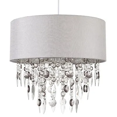 Modern Large 40cm Easy Fit Jewelled Grey Ceiling Light Chandelier Lamp Shade • £39.99