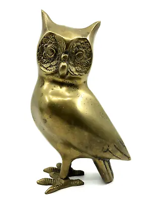 Vintage BRASS Owl STANDING Bird MCM Statue FIGURE Boho 70s DECOR Metal LUCKY 60s • $24