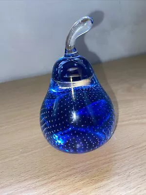 Hand Blown Art Glass Pear Paper Weight Ornament Mdina? Blue • £7.99