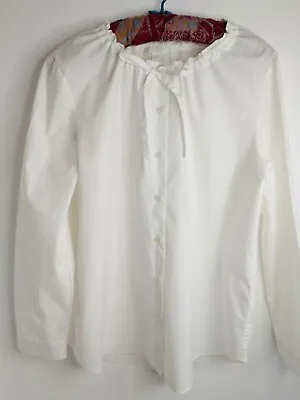 COS Blouse Shirt Top White Cotton Size 42 UK 12 Drawstring Neck Long Sleeves • £25