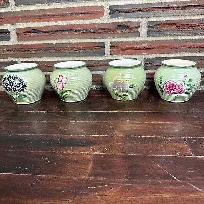 Vintage Planter Set Of 4 Flowers Floral Rose Green Round Colorful Medium Size • $129.99