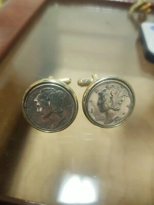$15.99 • Buy CUFFLINKS Featuring Coin Silver MERCURY Dimes Two Tone '44 '42