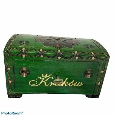 Handmade Polish Poland Krakow Wooden Jewelry Keepsake Box W/ Lock & Key • $35