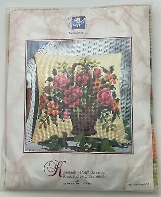 Vervaco Verachtert Cross Stitch Kit 435 Flowers In Basket Pillow Cover 16  X 16  • $18.74