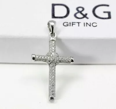 DG Men's 925 Sterling Silver CROSS 40mm Eternity Cubic Zirconia Pendant*BOX • $21.99