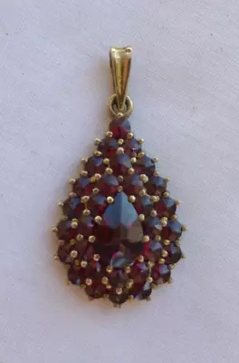 Vtg Czech Republic Bohemian Garnet Teardrop PENDANT Gold Gilt 900 Silver • $99