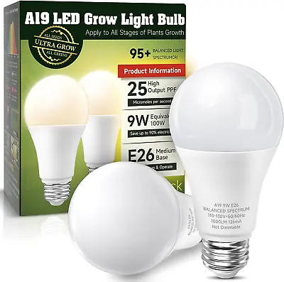 Grow Light Bulbs LED Grow Light Bulbs A19 Full Spectrum Plant Light Bulbs • $10.62