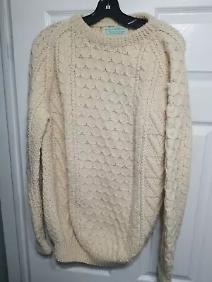 Cream Irish Wool Knit TERESAS COTTAGE Bruckless Pullover Sweater Man's L - XL  • $59.99