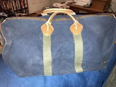 $79.99 • Buy Vintage LL Bean Canvas Leather Men’s Travel Duffle Bag Blue/Green 23”