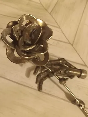 Metal Rose With Skeleton Hand Base Stainless Steel Art • $45