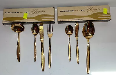 Custom Design Elegance In Gold 7 Pieces Stainless Flatware Silverware Ladle Box • $35.99