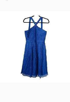 J. CREW Blue Sinclair Silk Women's Chiffon Halter Dress Size 4 • $19.19