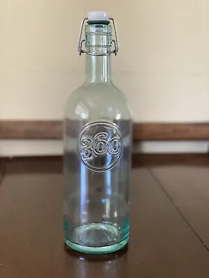 Vintage 360 Vodka Clear Teal Glass Bottle W/ Bale Stopper Empty ~ 14.5  Tall • $9.09