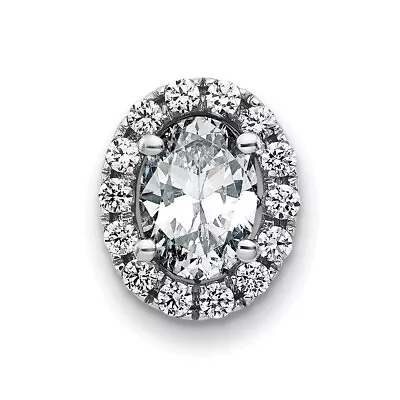 14k White Gold Oval & Halo D E F Pure Light Moissanite Slide Pendant PM4453-120 • $577.95