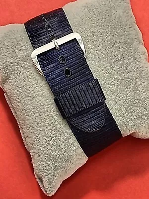 1960's-1970's NOS 18mm Navy Blue Woven Nylon 1 Piece Military Style Watch Band • $18.95