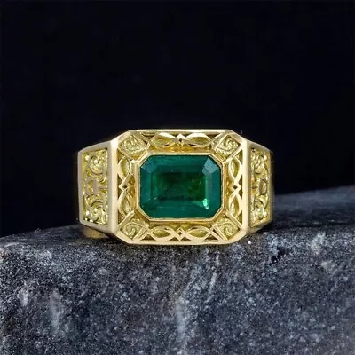 2.00 Ct Emerald Cut Natural Green Emerald Mens Pinky Ring 14k Yellow Gold Plated • $288.74