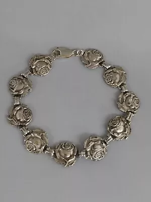 Antique Sterling Silver Catholic Saints & Rose Flower Bracelet • $150