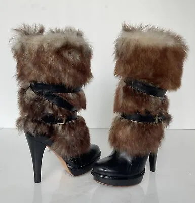 Ugg Australia Foxley Fur Leather Mid Calf Platforn Heel Boots Size US 8 🔥 • $240