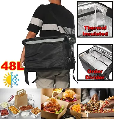 48L Hot Food Delivery Bag With Divider Large Thermal Insulated Hot Cold Food Bag • £24.95