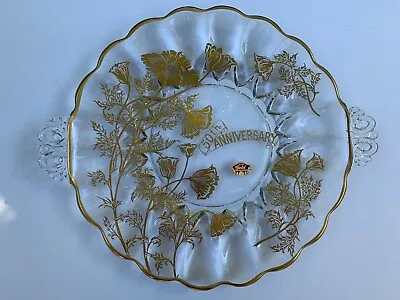 Vintage 50th Anniversary Serving Plate 22K Gold On Crystal Silver City Glass • $23.99