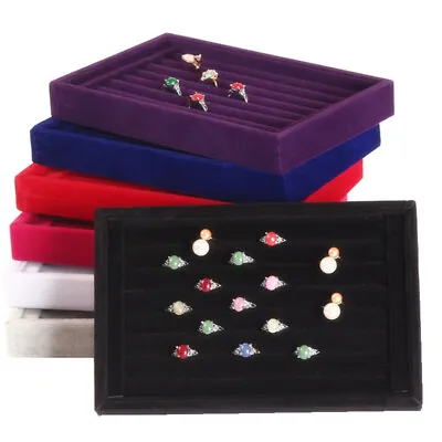 Velvet Jewelry Ring Display Organizer Boxes Tray Holder Earring Storage Case Box • £7.42