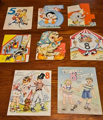 Vintage Lot Child Birthday Cards 1940's & 50's 4 5 & 8 Years Old Sum Mechanical • $4