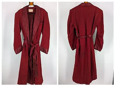 Vintage 40s 50s Thalhimers Men's Store Crimson Satin Atomic Robe Smoking Jacket • $174.99