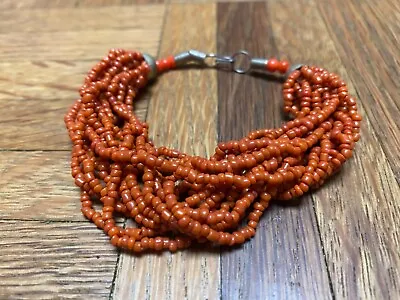Old Native American Multi-strand  Mediterranean Red Coral Bracelet Silver Ends • $300