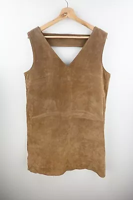 Vanishing Elephant 100% Leather Suede Sleeveless Tunic In Golden Brown Size 14 • $85