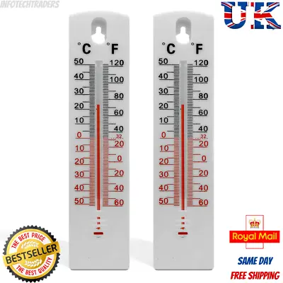 2 WALL THERMOMETER Indoor Outdoor Home Room Office Garden Greenhouse Temperature • £2.99