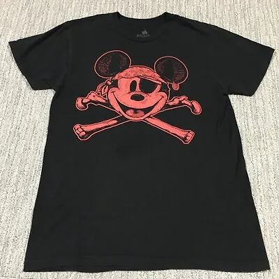 Disney Parks Shirt Mens Medium Black Mickey Mouse Pirate Graphic Logo Cross Bone • $7.55